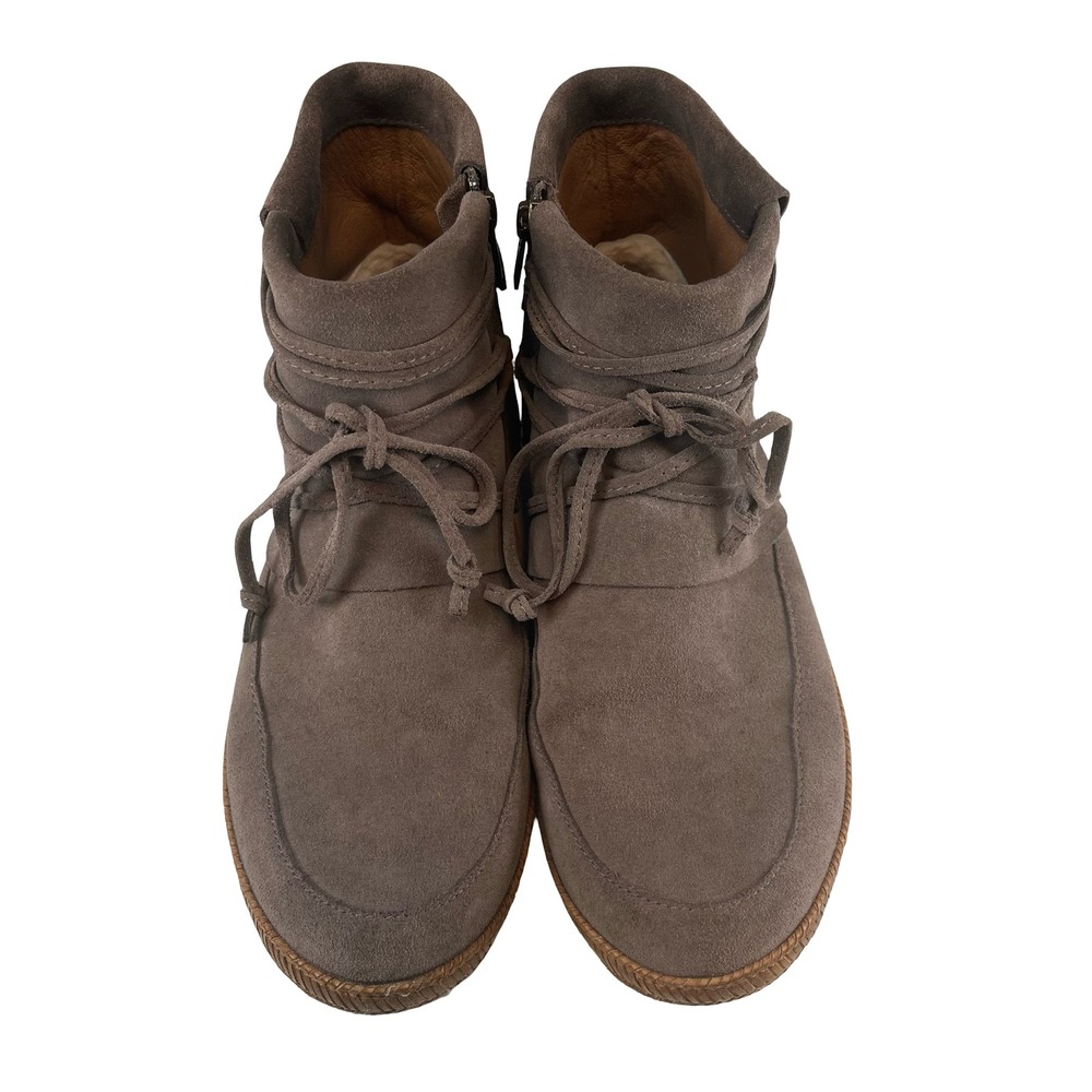 UGG Womens Moccasin Ankle Boots Grey Suede Wrap Lace Boho 1019129 Size 11